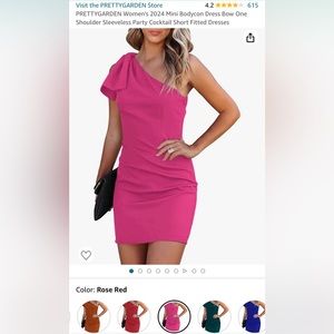 PRETTYGARDEN Women’s One Shoulder Fitted Dress Hot Pink Small
